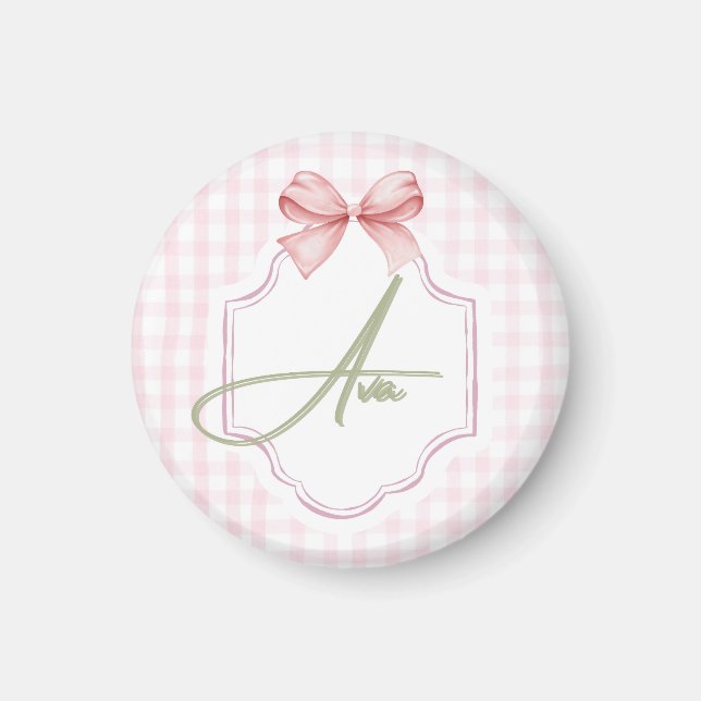 Aimant Ava Personnalisé Pink Bow & En vichy Print (Devant)