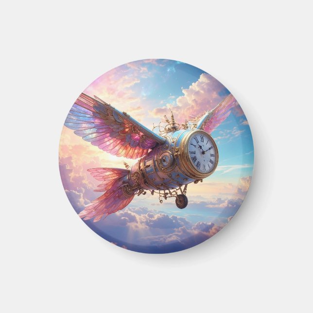 Aimant avec aile fantastique avec visage horloge (Devant)