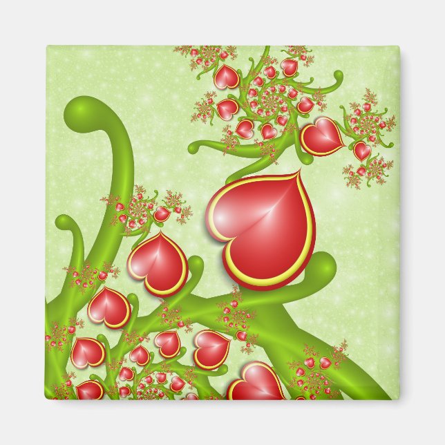 Aimant Avec beaucoup d'amour Rouge Coeurs Jaunes Fractal  (Devant)