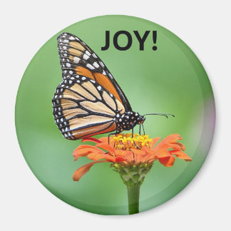 Aimant avec papillon monarque, fleur et JOIE !