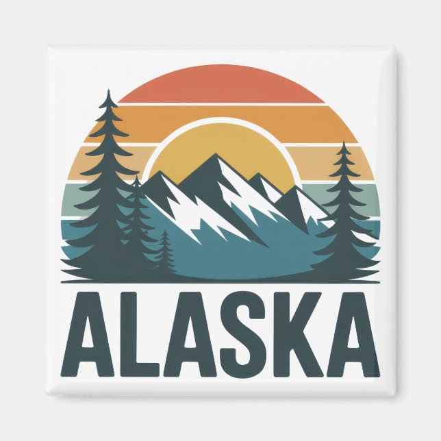 Aimant Aventure au coucher du soleil rétro en Alaska  (Devant)
