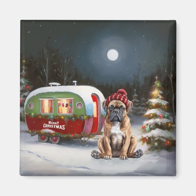 Aimant Aventure de Noël de la caravane Boxer d'hiver (Devant)