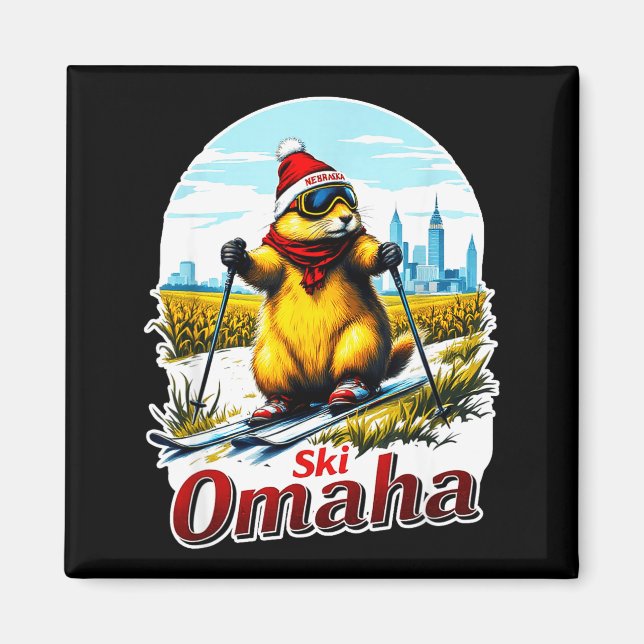 Aimant Aventure de ski mignonne à omaha groundhog prairie (Devant)