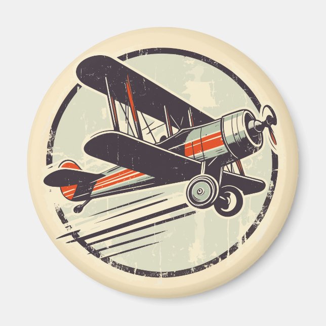 Aimant Aviateur Biplan Vintage Vert et Rouge (Devant)