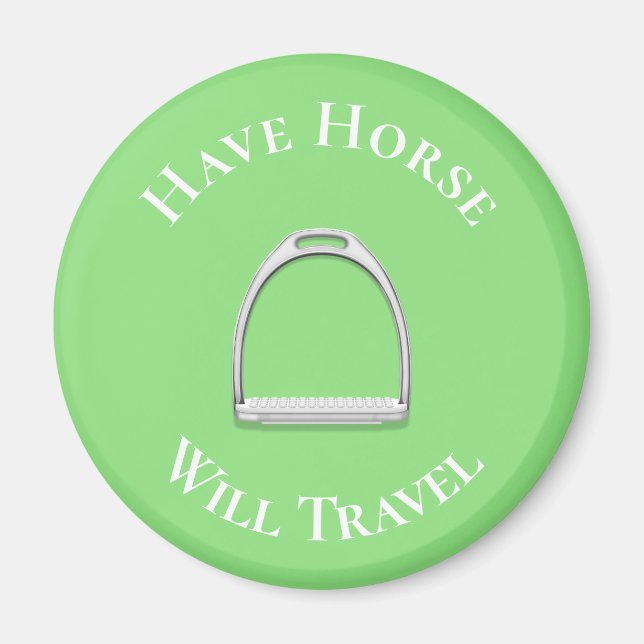 Aimant "Avoir Cheval Voyage" Stirrup Fer Lime Vert (Devant)