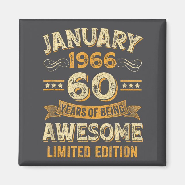 Aimant Awesome Vintage January 1966 60th Birthday  (Devant)