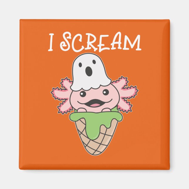 Aimant Axolotl Halloween Ghost I hurle Ice Pun (Devant)