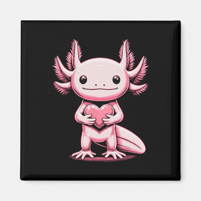 Aimant Axolotl Holding Heart Valentine's Day Cute Valenti (Devant)