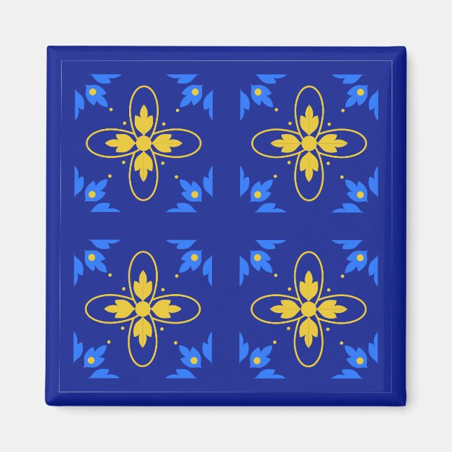 Aimant Azulejo bleu et jaune (Devant)