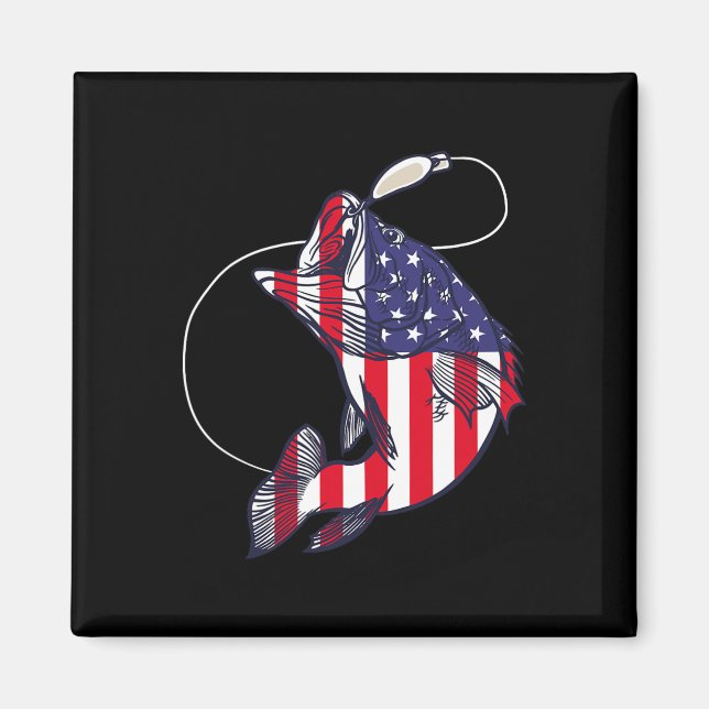 Aimant B Pêche Poisson Drapeau Américain Patriotique Quat (Devant)