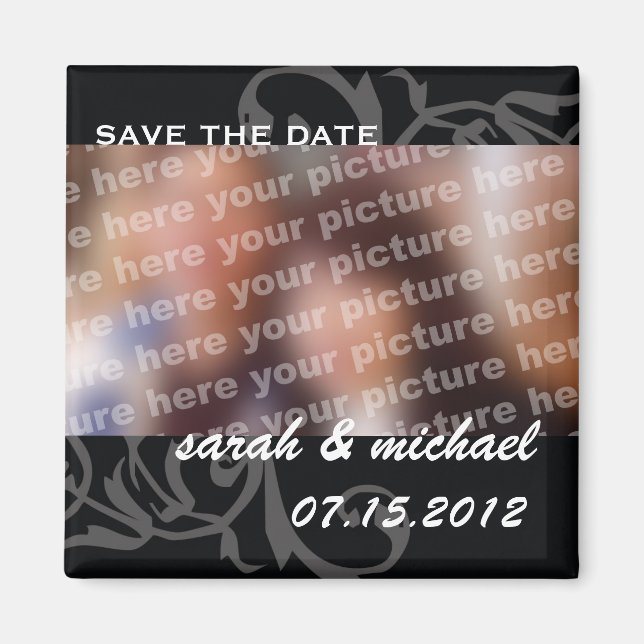 Aimant B&W enregistrer la date mariage photo faire-part (Devant)