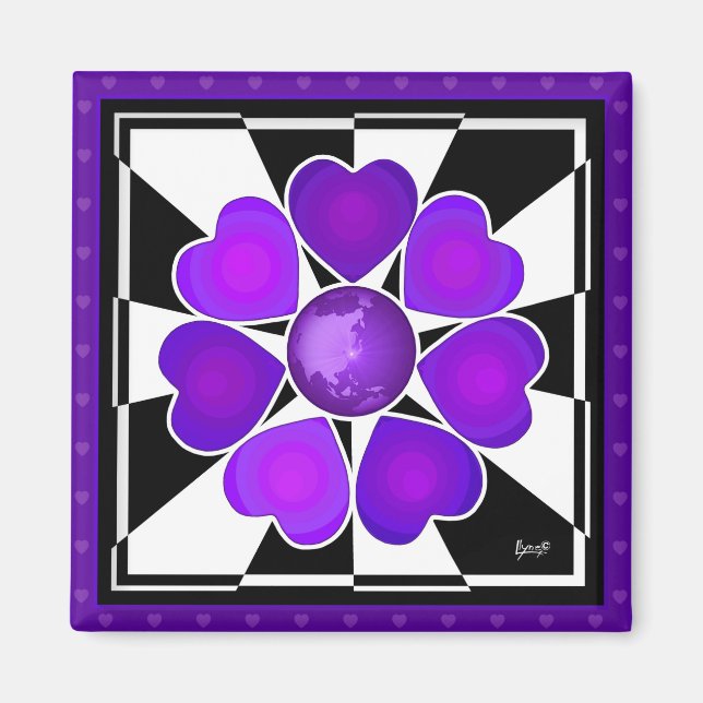 Aimant B&W Purple Hearts Beating (Devant)
