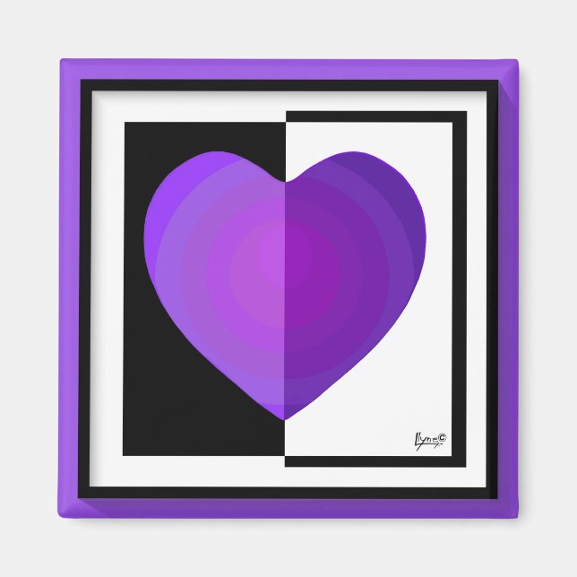 Aimant B&W Purple Hearts Beating (Devant)