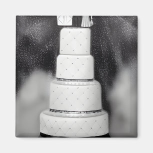 Aimant B&W White Retro Mariage Cake