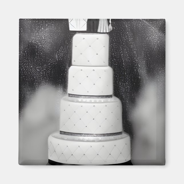 Aimant B&W White Retro Mariage Cake (Devant)