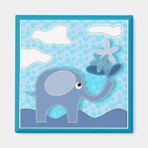 Aimant Baby Blue Elephant and Flowers