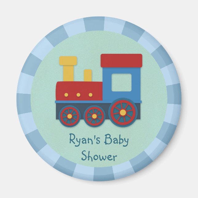 Aimant Baby Boy Shower : Train jaune, rouge et bleu (Devant)