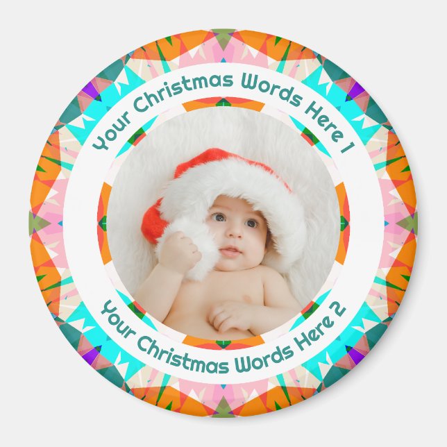 Aimant Baby First Christmas Orange Teal Family Photo Gift (Devant)