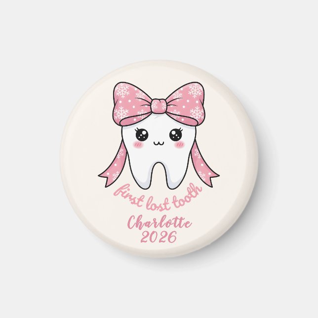 Aimant Baby First Tooth Pink Bow Milestone Kawaii Tooth (Devant)
