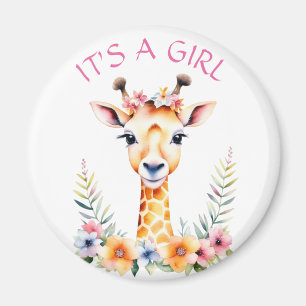Aimant Baby Giraffe Floral, C'est une fille   BABY SHOWER