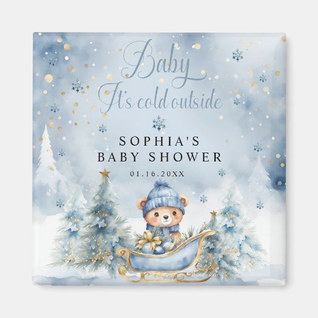 Aimant Baby It's Cold Outside Baby shower Garçon Favors (Devant)