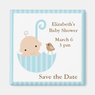 Aimant Baby shower bleu de parapluie
