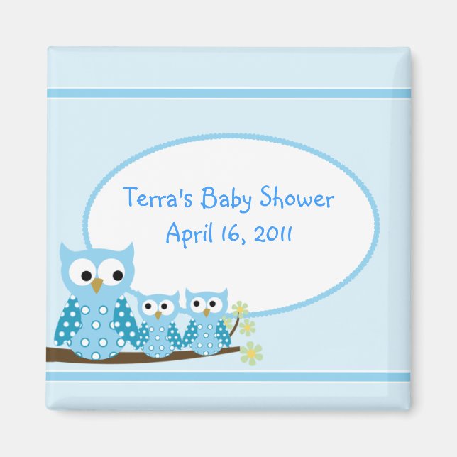 Aimant BABY SHOWER BLEU HOOT OWLS Favoriser l'aimant (Devant)