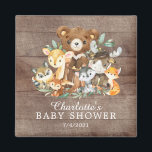Aimant Baby shower Boys Woodland Friends<br><div class="desc">Les plus doux petits animaux boisés posés sur un arrière - plan de bois rustique. Disponible dans notre boutique pour un baby shower pour filles. Visitez notre boutique pour voir toute notre collection de baby showers d'amis boisés.</div>