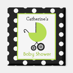 Aimant Baby shower - chariot et pois verts