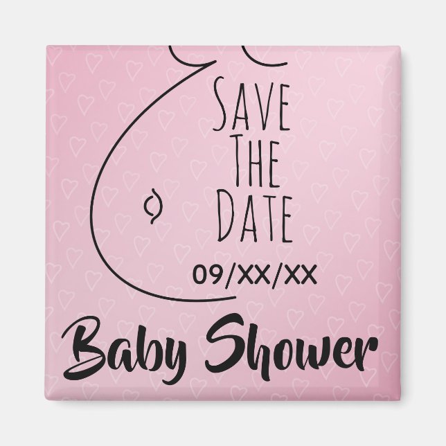 Aimant Baby shower Coeurs rose Bump  Enregistrer La Date (Devant)