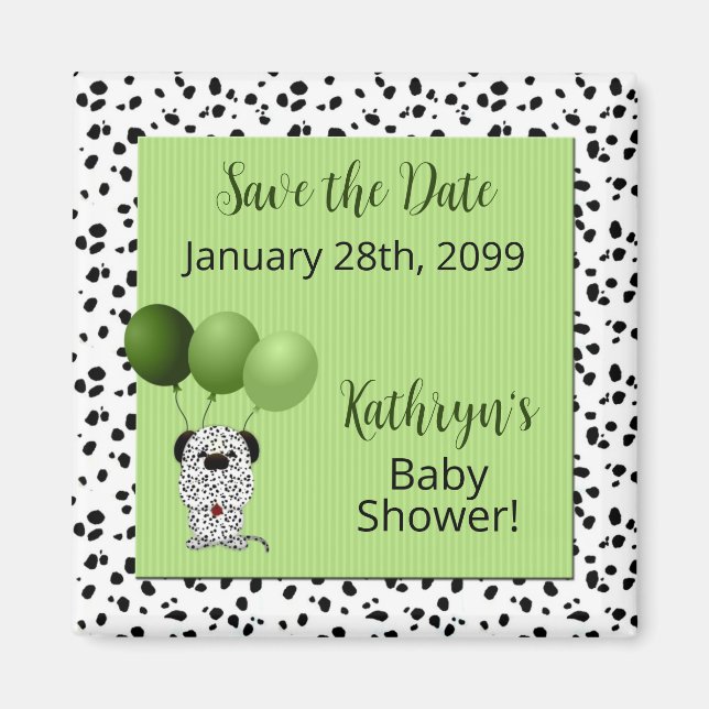 Aimant Baby shower dalmate vert Enregistrer la date (Devant)