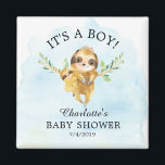 Aimant Baby shower de fentes mignonne Favoriser l'aimant<br><div class="desc">Aimant doux paresseux pour un baby shower garçon avec une paresse maman et bébé sur un arrière - plan bleu aquarelle. Objets correspondants disponibles dans notre boutique.</div>