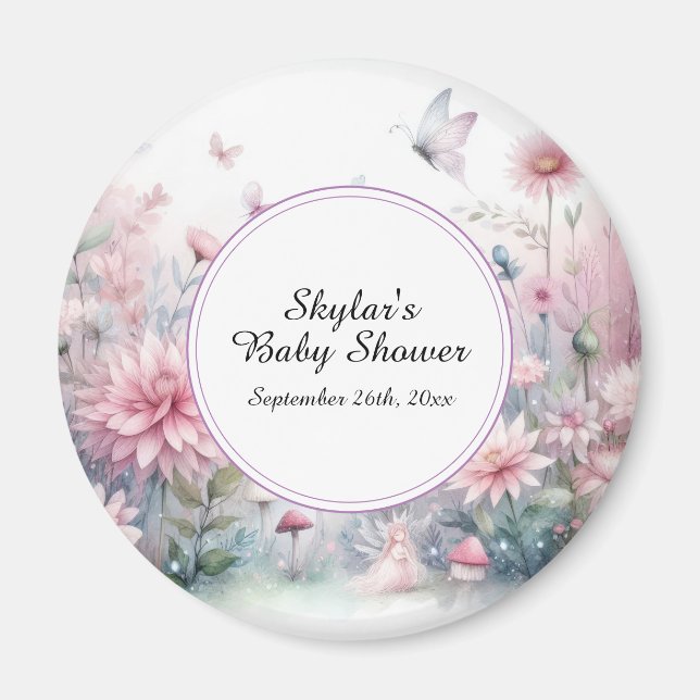 Aimant Baby shower de jardin de fées (Devant)