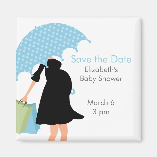 Aimant Baby shower de maman parapluie bleu (Devant)