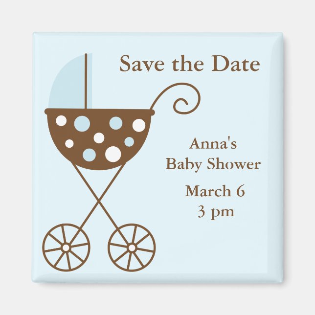 Aimant Baby shower de poussette bleue Enregistrer la date (Devant)