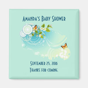 Aimant Baby shower des papillons et des fleurs