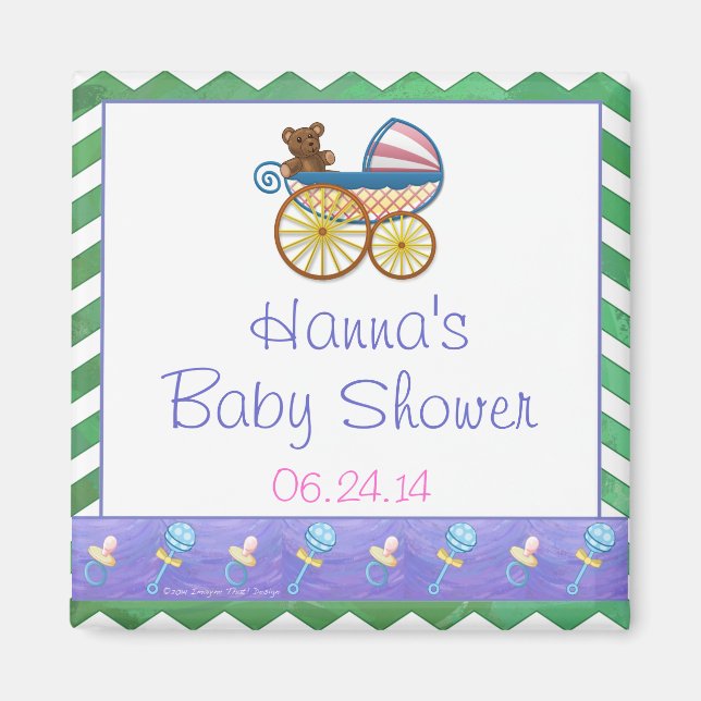 Aimant Baby shower Emerald Green Chevron (Devant)
