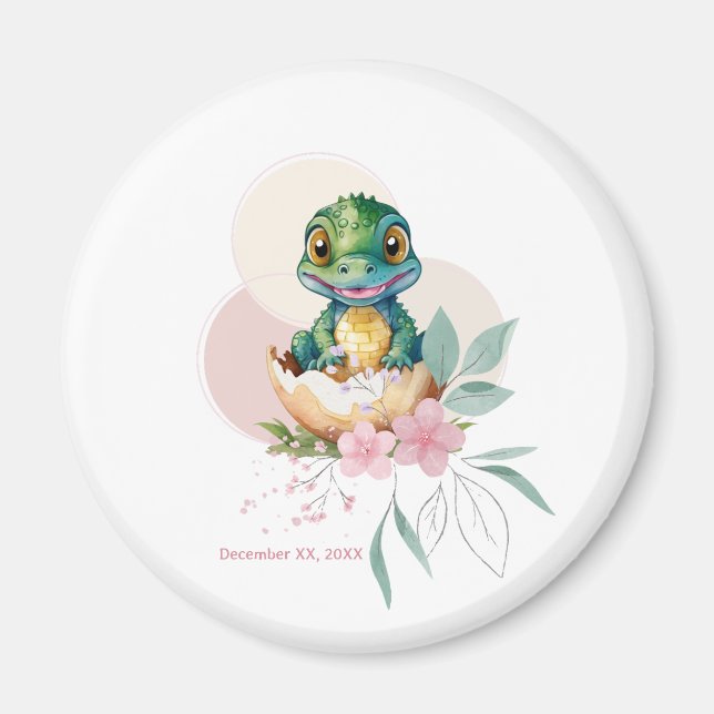 Aimant Baby shower floral d'éclosion d'alligator pour béb (Devant)