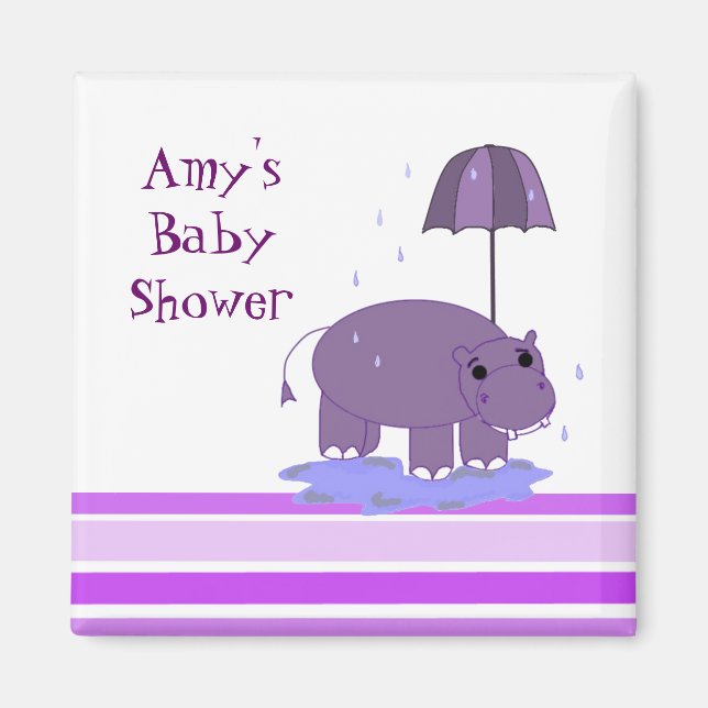 Aimant Baby Shower Hippopotame Violet (Devant)