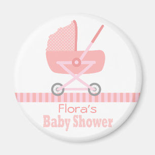 Aimant Baby Shower : joli landau / poussette bébé rose