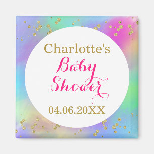 Aimant Baby Shower Licorne Coloré Paillettes Dorées Fille
