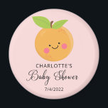 Aimant Baby shower Little Cutie<br><div class="desc">Un petit coup de coeur est donné au design baby shower avec une adorable petite orange de clémentine posée sur un arrière - plan rose clair. Visitez notre boutique pour voir notre adorable petite collection de design de cuisine.</div>