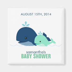 Aimant Baby shower Maman et Bébé Baleines {green}