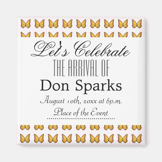 Aimant Baby shower papillon (Devant)