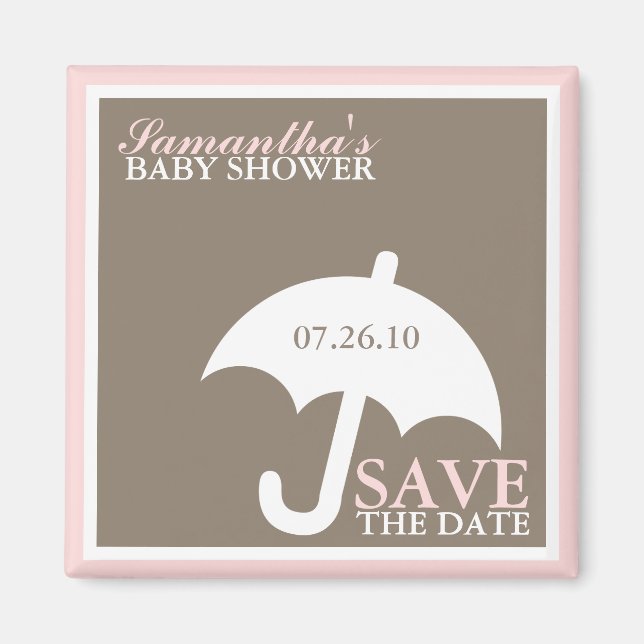 Aimant Baby shower parapluie rose (Devant)