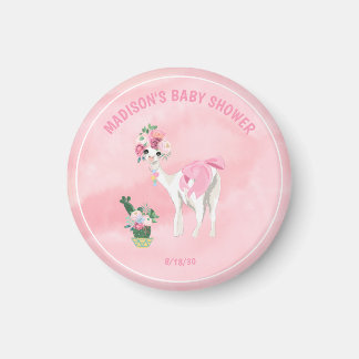 Aimant Baby shower personnalisé Llama Alpaca Girls