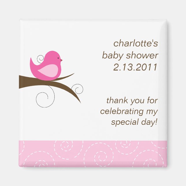Aimant Baby shower personnalisé tourbillonnant d'oiseaux  (Devant)