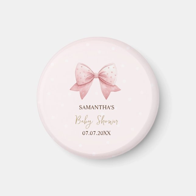 Aimant Baby Shower Points de Roseau à l'aquarelle Rose (Devant)