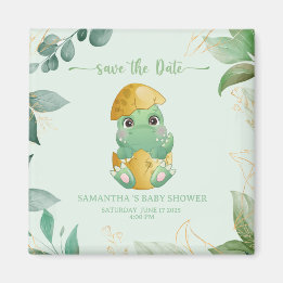 Aimant Baby shower pour garçons de dinosaures vert
