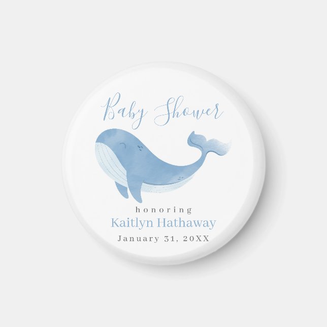 Aimant Baby shower Watercolor Blue Whale (Devant)